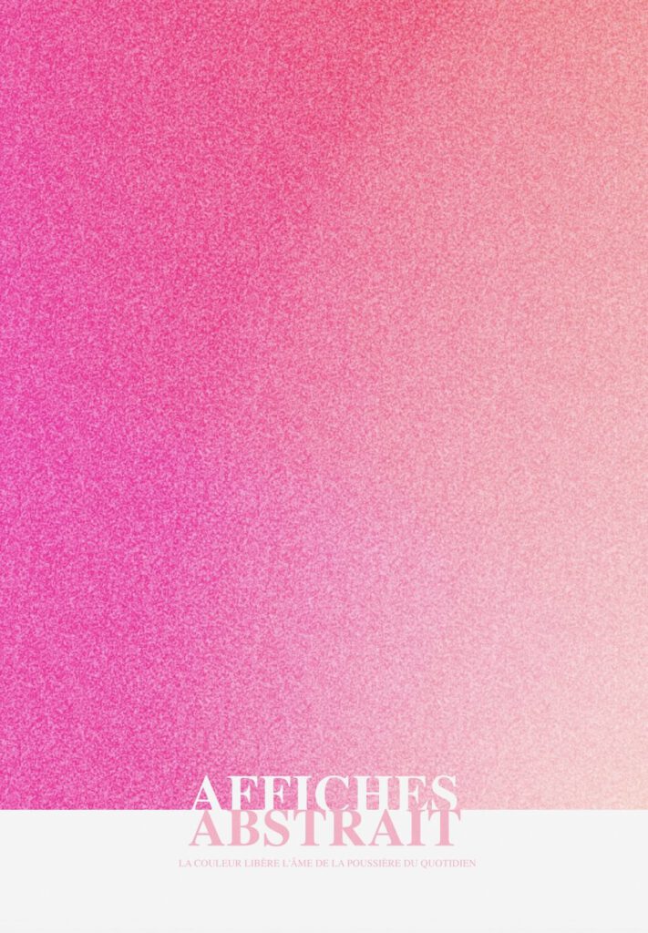 Poster som visar Minimalistisk abstrakt målning med en mjuk rosa bakgrund och vit text som lyder "AFFICHES ABSTRAIT". Bilden ger en känsla av lugn och harmoni.